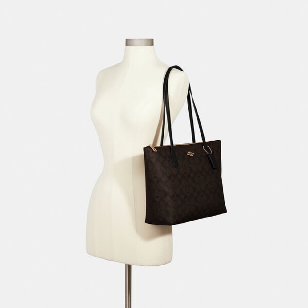 Stunning🤎Coach ZIP TOP TOTE In Signature Canvas, #4455 - Picture 4 of 12